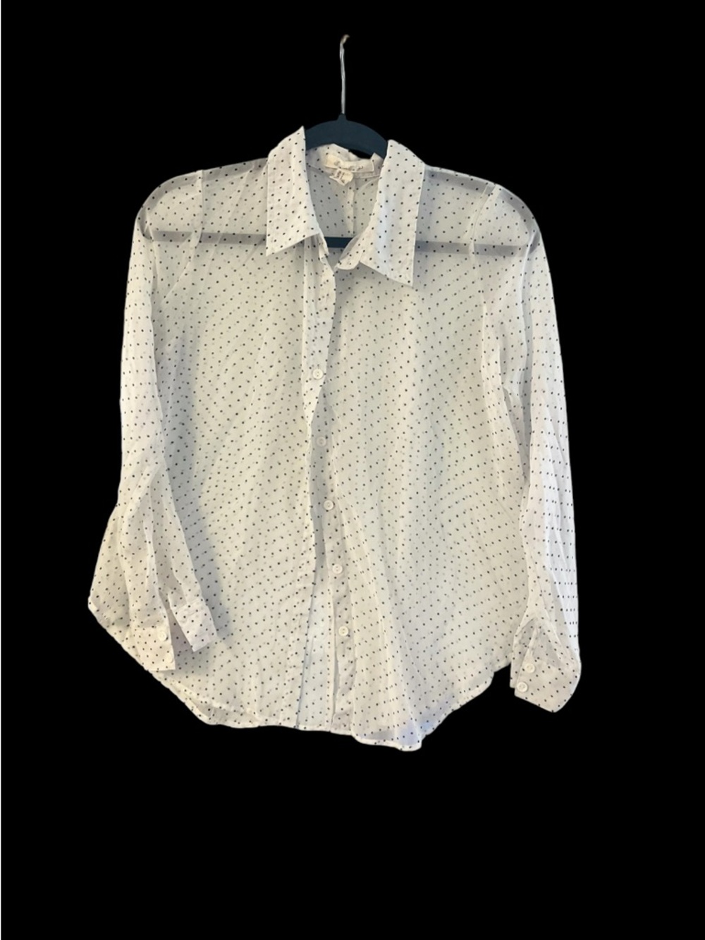 White Sheer Button-Up Shirt with Black Micro Dot Print